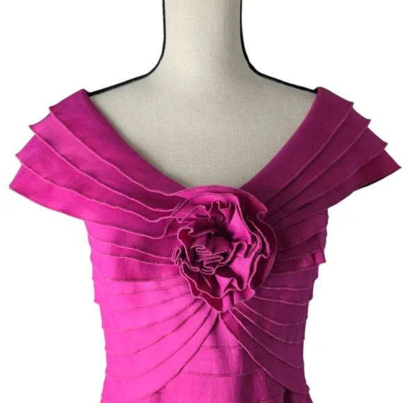 Tadashi Shoji Magenta Pleated Rosette Top Size 8